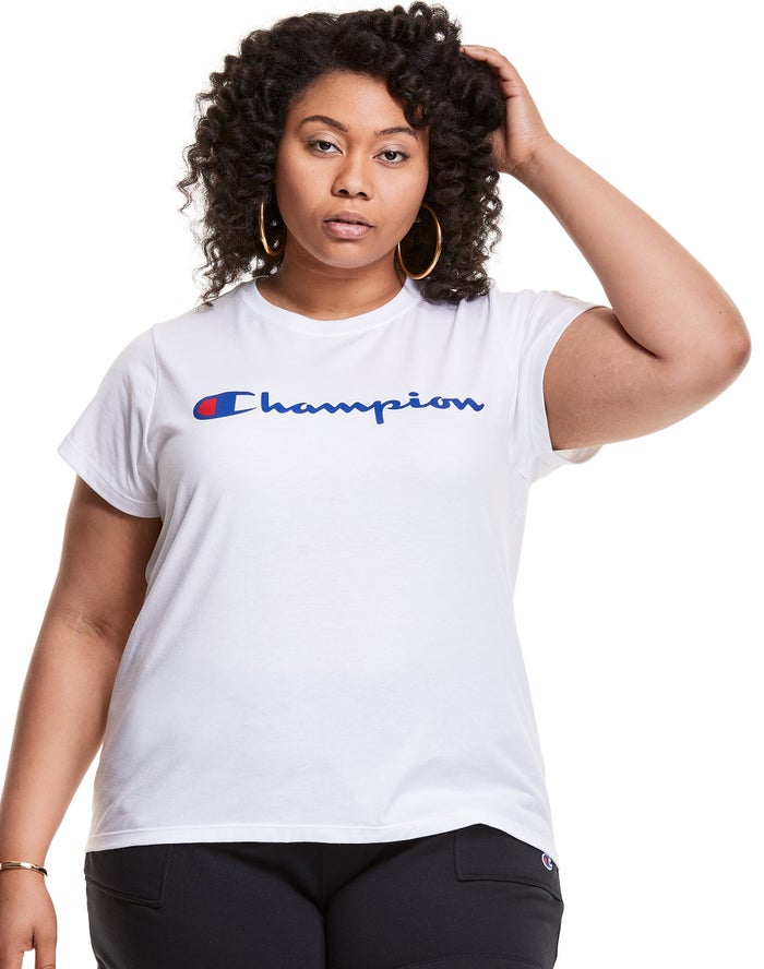 Camiseta Champion Mujer - Plus Classic Script Logo ( Blancas ) 7401329-OZ